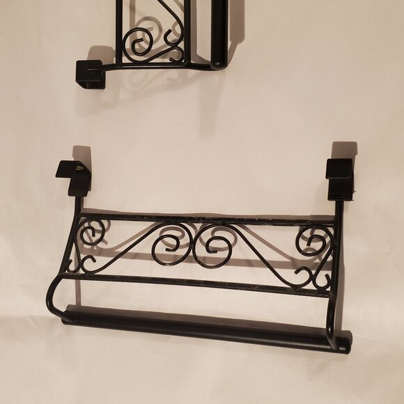 Pair of Decorative Metal Scrolled Over the Cabinet Door Towel Rod Holder - Picture 2 of 3